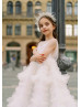 White Tulle Ruffled Fairytale Flower Girl Dress